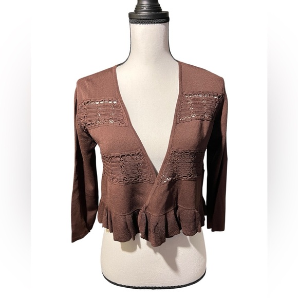 Joseph Sweaters - Joseph A Dark Brown Cardigan with Ruffled Hem, size L